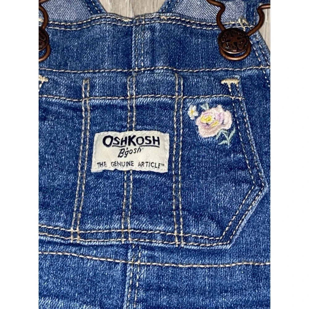 Oshkosh girls denim and embroidered Flowers Overalls Vestback‎ size 6 M